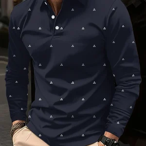 Men's Geometric Pattern Golf Shirt Long Sleeve Polo Shirt Lapel Business Casual Formal Button 3D Printing Autumn Winter